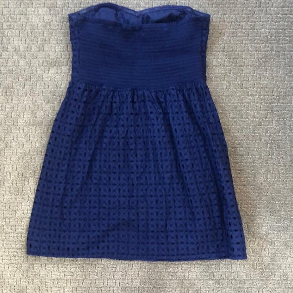 American Eagle Strapless Blue Eyelet Dress - Picture 2 of 7
